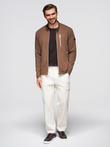 Męska strukturalna kurtka biker ze stójką – brązowa V2 OM-JANP-0229