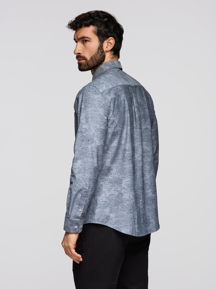 Klasyczna flanelowa męska koszula bawełniana w kwiaty - szara V3 OM-SHCS-0157
