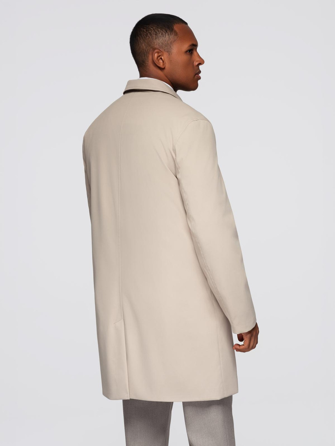 Minimalistyczny płaszcz męski z odpinaną kamizelką - beżowy V1 OM-COLC-0139