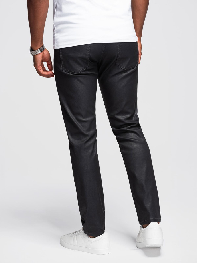 Męskie woskowane spodnie jeansowe SLIM FIT – czarne V3 OM-PADP-0149