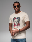 Bawełniany t-shirt męski z nadrukiem w stylu rockowym – kremowy V1 OM-TSPT-0199