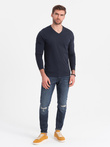 Męski longsleeve bez nadruku z dekoltem w serek - granatowy V5 OM-LSBL-0108