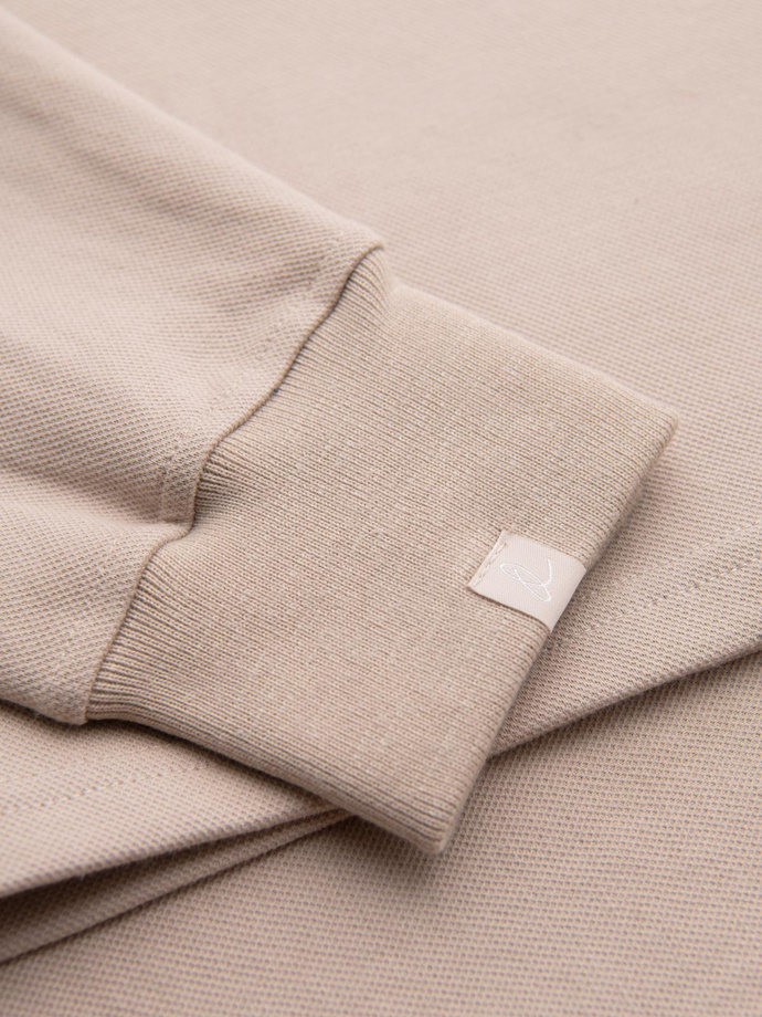 Bluza męska z kołnierzykiem polo ze strukturalnej dzianiny - beżowa V2 OM-SSNZ-0149