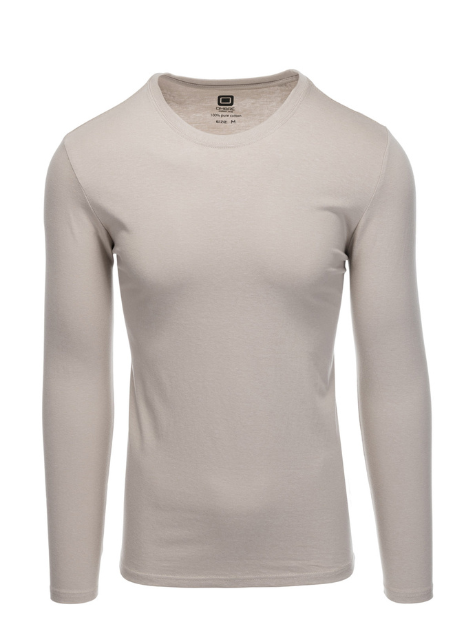 Longsleeve męski bez nadruku - beżowy V8 L138