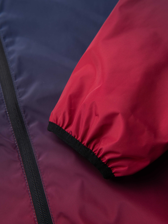 Sportowa męska kurtka ombre z odblaskami i polarową podszewką – granatowo-czerwona V3 OM-JANP-0105