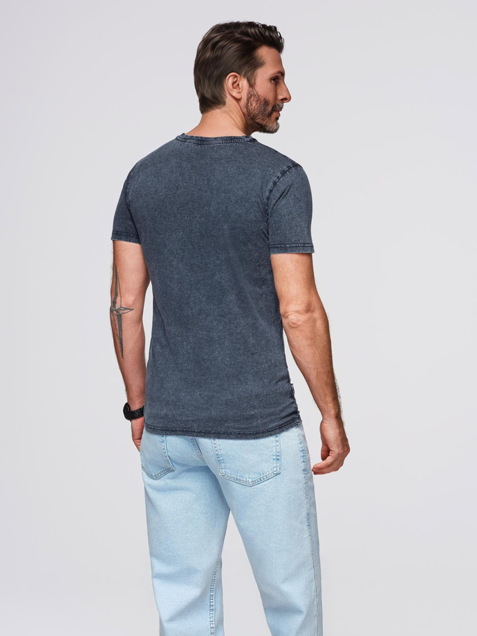 Męski t-shirt z efektem sprania – granatowy V2 OM-TSWT-0116