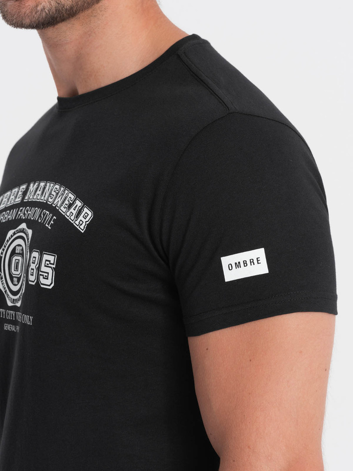T-shirt męski bawełniany z nadrukiem - czarny V2 S1748
