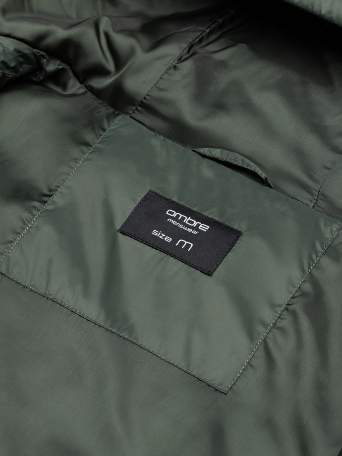 Kurtka męska zimowa parka pikowana - ciemnooliwkowa V1 OM-JALJ-0100