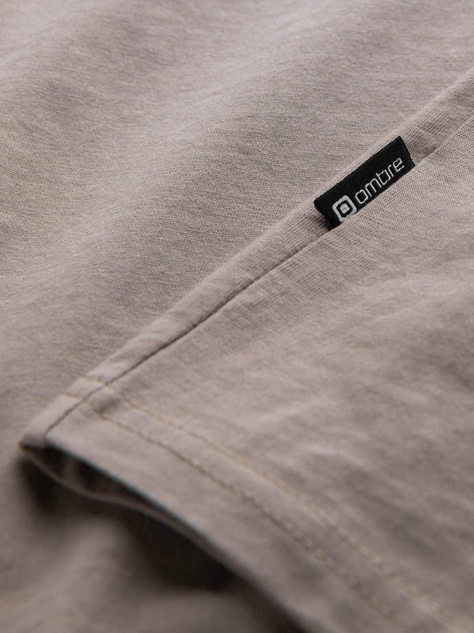 T-shirt męski bawełniany z nadrukiem - jasnobrązowy V3 S1735