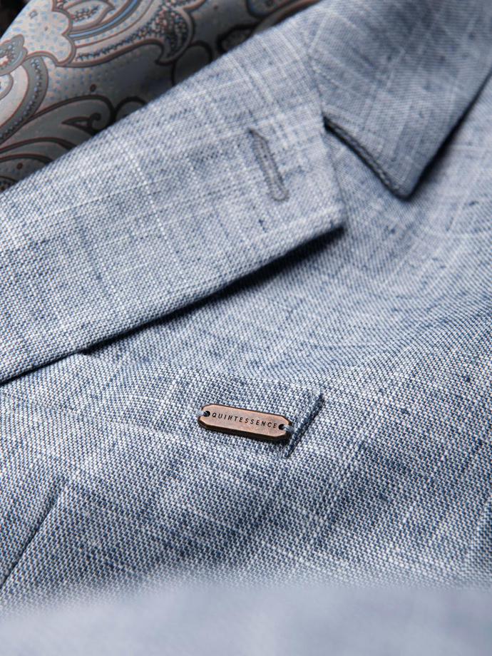 Marynarka męska o kroju REGULAR z lnem - jasnoniebieska V4 OM-BLZB-0128