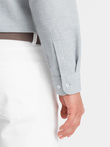 Koszula męska z kieszenią REGULAR FIT - jasnoszary melanż V2 OM-SHCS-0148