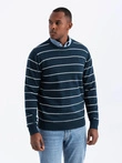 Casualowy męski sweter w poziome paski – granatowy V1 OM-SWSW-0143