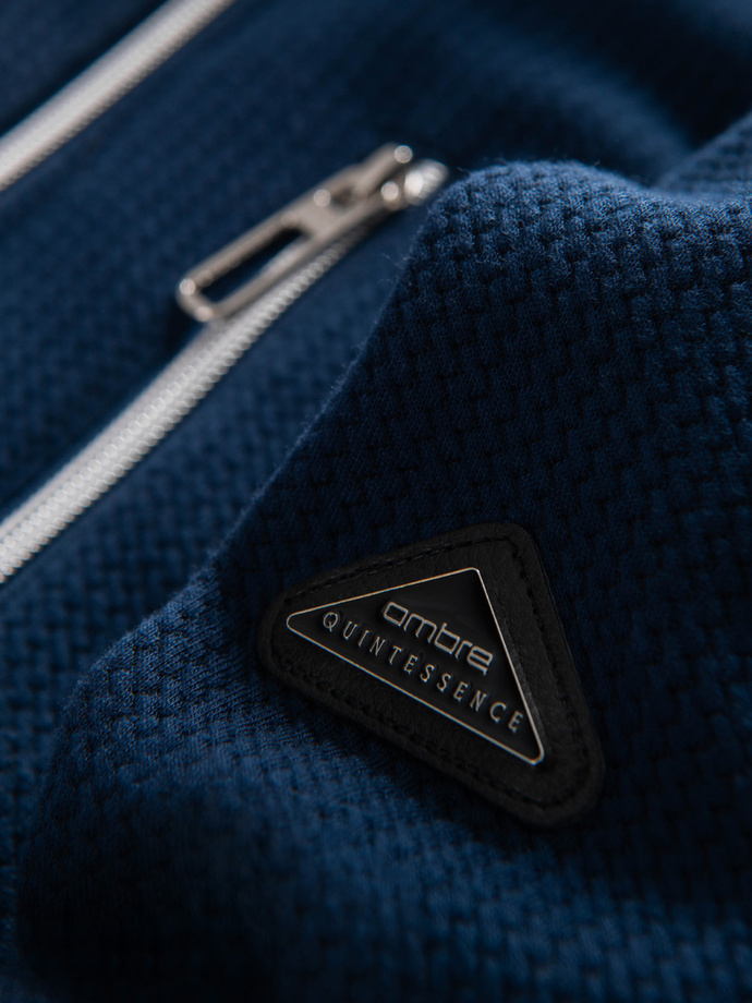 Strukturalna kurtka biker męska ze stójką – ciemnoniebieska V1 OM-JANP-0229