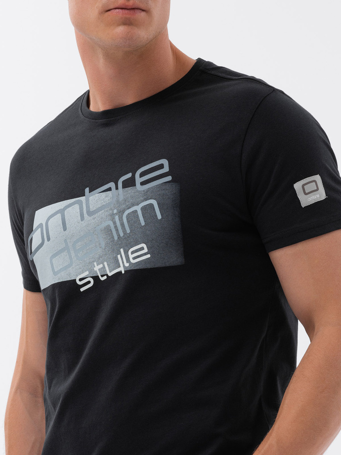 T-shirt męski bawełniany z nadrukiem - czarny V2 S1749