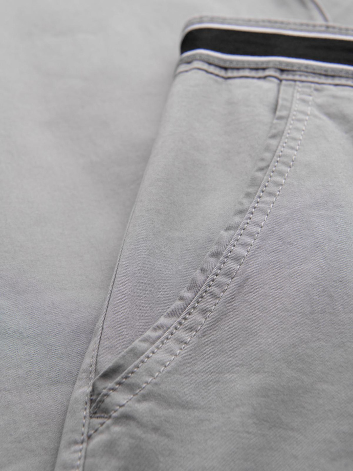 Spodnie męskie chino z ozdobną taśmą w pasie SLIM FIT – szare V6 OM-PACP-0118