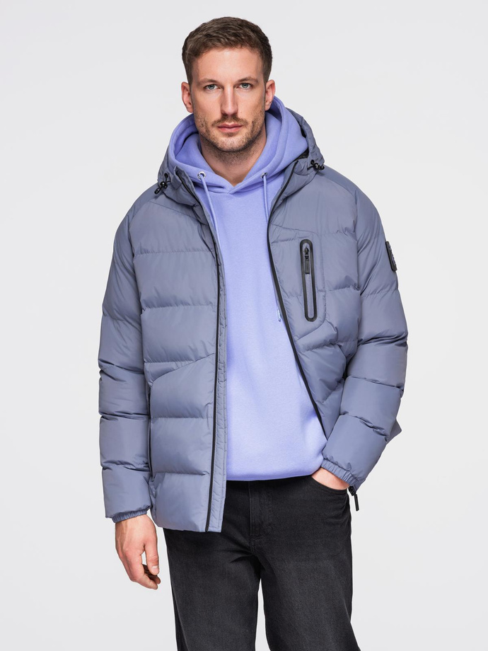 Ocieplana pikowana męska kurtka z raglanowym rękawem – zgaszony fiolet V6 OM-JAHP-0302