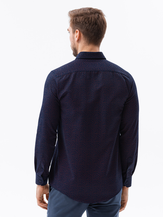 Koszula męska we wzór paisley REGULAR FIT - granatowo-czerwona K617