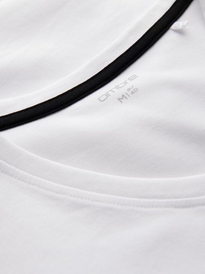 Komplet męskich longsleeve'ów SLIM FIT z dekoltem typu V i logotypem 2-pak – 2x biały V4 Z103