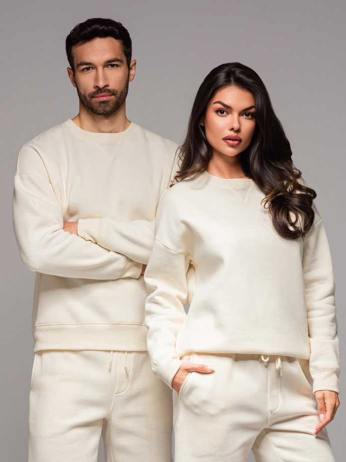 Klasyczna bluza dresowa unisex z okrągłym dekoltem – kremowa V2 OU-SNBC-0104