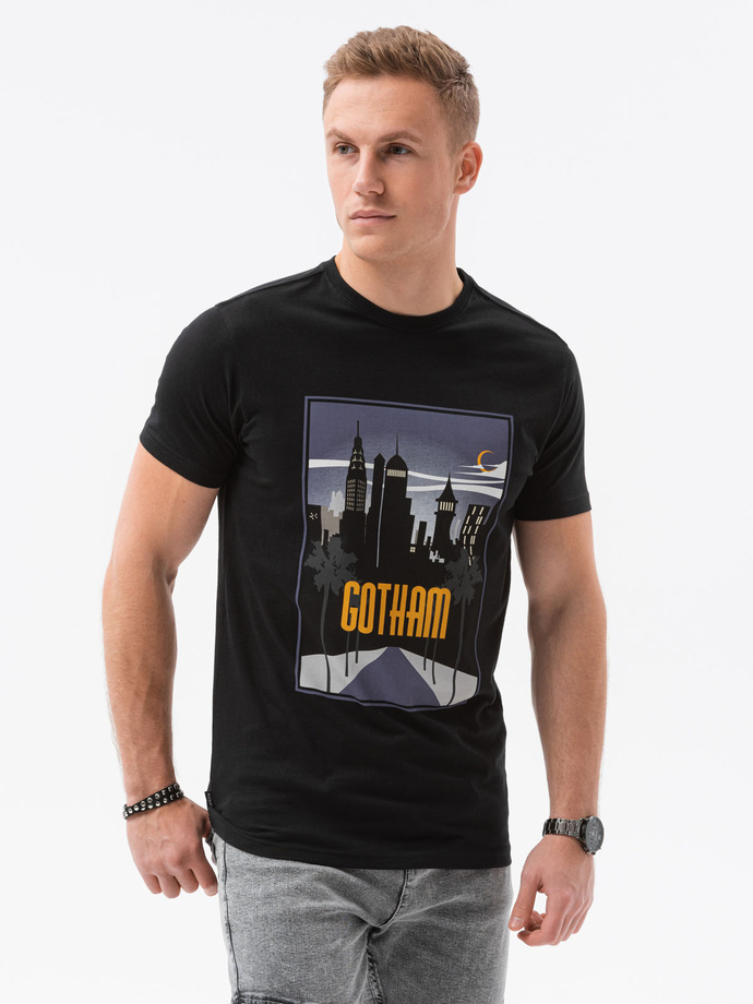 T-shirt męski z nadrukiem - czarny V-4B S1434