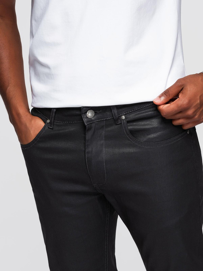 Męskie woskowane spodnie jeansowe SLIM FIT – czarne V3 OM-PADP-0149