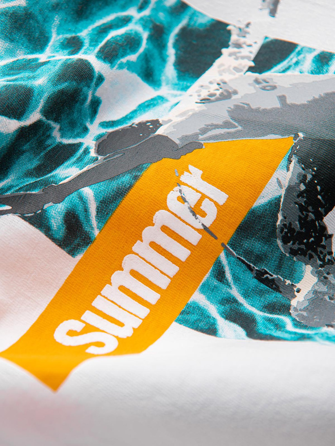 Bawełniany męski tank top z nadrukiem Summer Vibe – biały V2 OM-TSTT-0191
