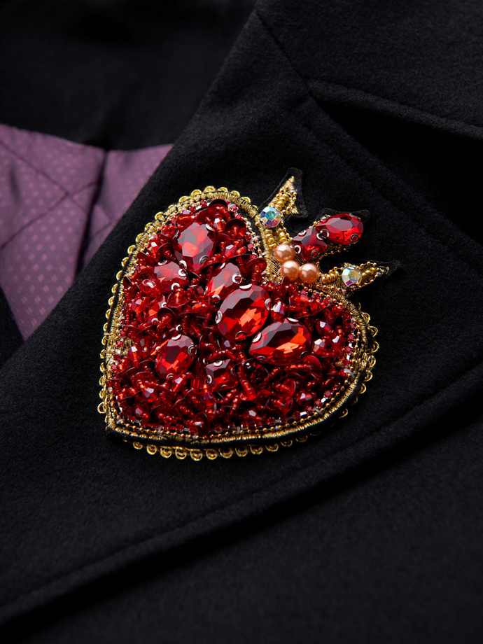 Dwurzędowy męski płaszcz z wełną z ozdobnymi aplikacjami – czarny V1 OM-COWC-0147