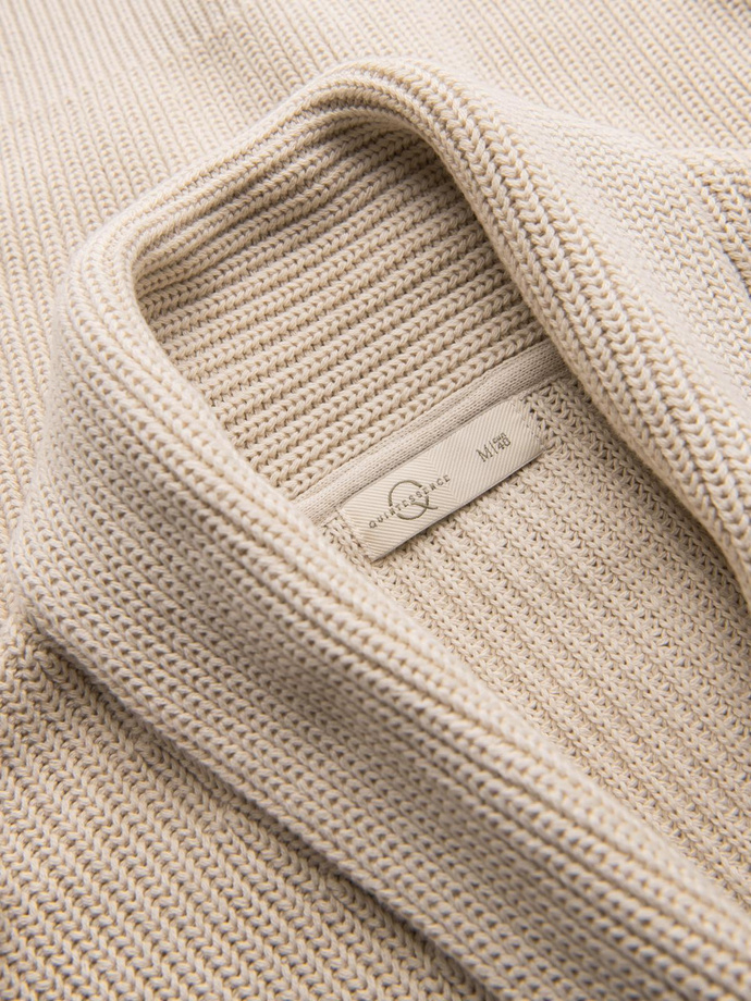 Bawełniany sweter męski  kardigan z szalowym kołnierzem - beżowy V2 OM-SWCD-0153