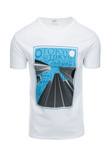T-shirt męski z nadrukiem - biały V-5A S1434
