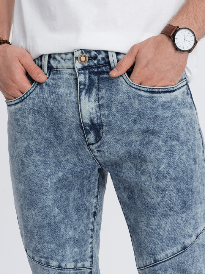 Spodnie męskie jeansowe slim fit z przeszyciem na kolanach - niebieskie V1 OM-PADP-0109