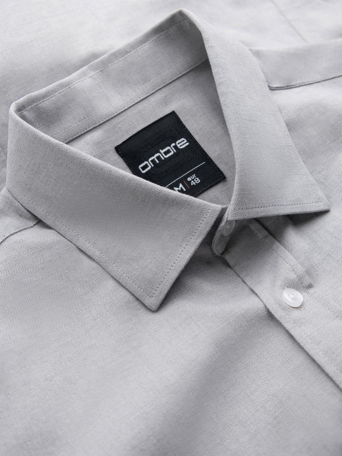 Męska koszula SLIM FIT z ozdobnej tkaniny – szara V2 OM-SHCS-0175