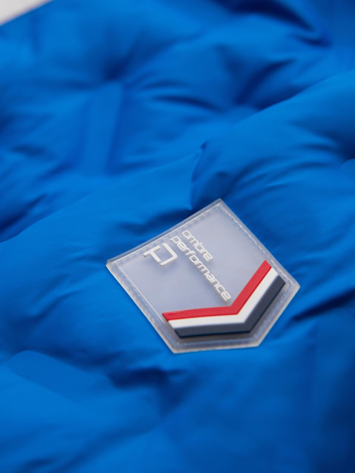 Pikowana kurtka męska z odpinanym kapturem – niebiesko-czerwona V1 OM-JALP-0206
