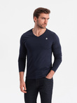 Longsleeve męski z elastanem sygnowany z dekoltem w serek - granatowy V2 OM-LSCL-0110