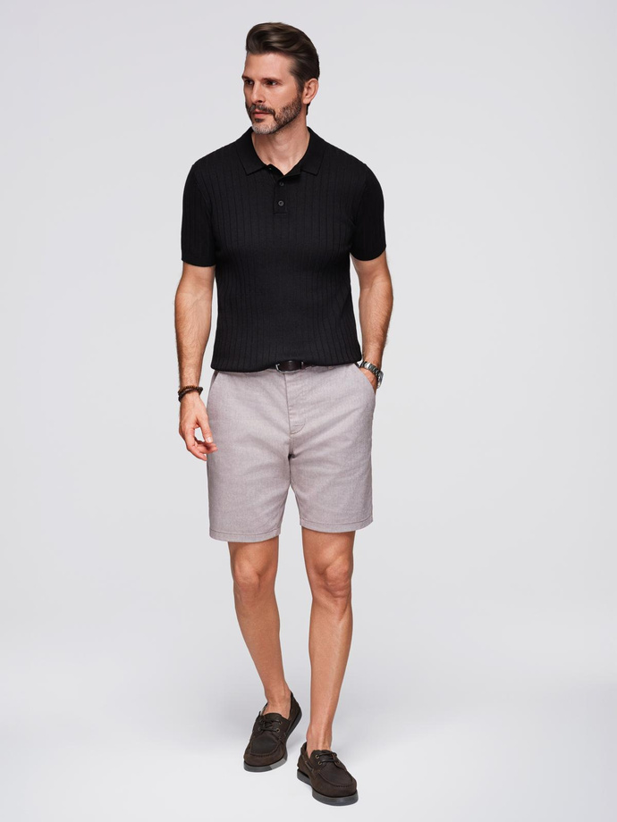 Męska koszulka polo z wiskozą SLIM FIT w pionowy prążek – czarna V1 OM-POSS-0143
