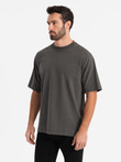 Męski t-shirt bawełniany LOOSE FIT z okrągłym dekoltem – szarozielony V3 OM-TSBC-0234