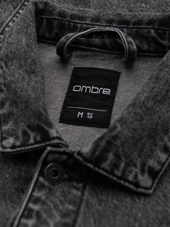 Jeansowa męska kurtka katana z washem – grafitowa V5 OM-JADJ-0219