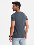 T-shirt męski z rozpinanym okrągłym dekoltem henley – granatowy V5 OM-TSCT-0155