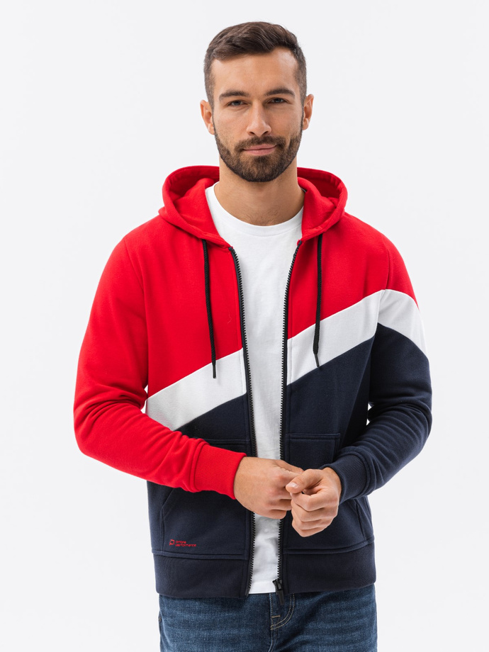 Bluza męska trzykolorowa rozpinana z kapturem - czerwona V3 B1419