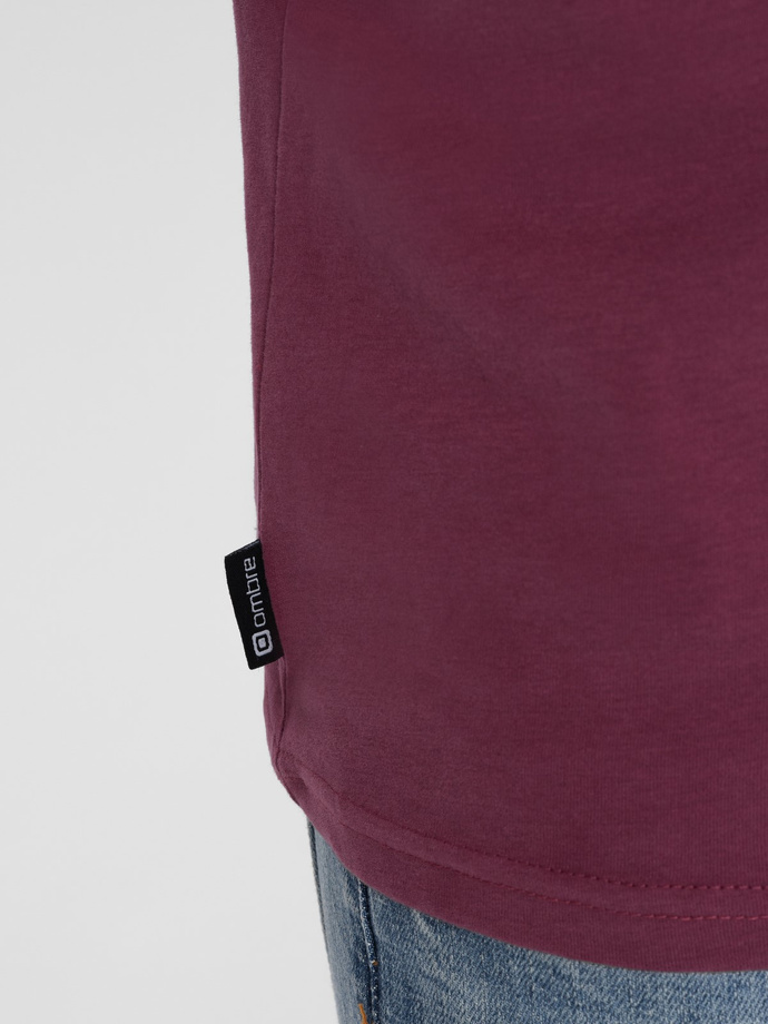 T-shirt męski bawełniany z kieszonką - ciemnoróżowy V5 S1743