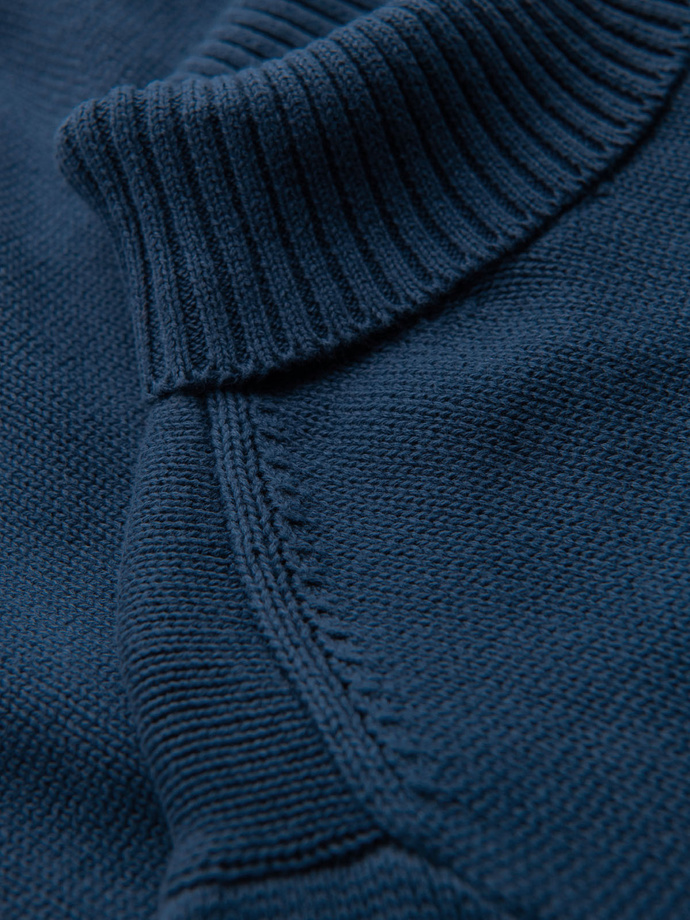 Męski golf sweter z dzianiny – ciemnoniebieski V2 OM-SWTN-0163