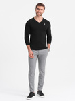 Longsleeve męski z elastanem sygnowany z dekoltem w serek - czarny V3 OM-LSCL-0110