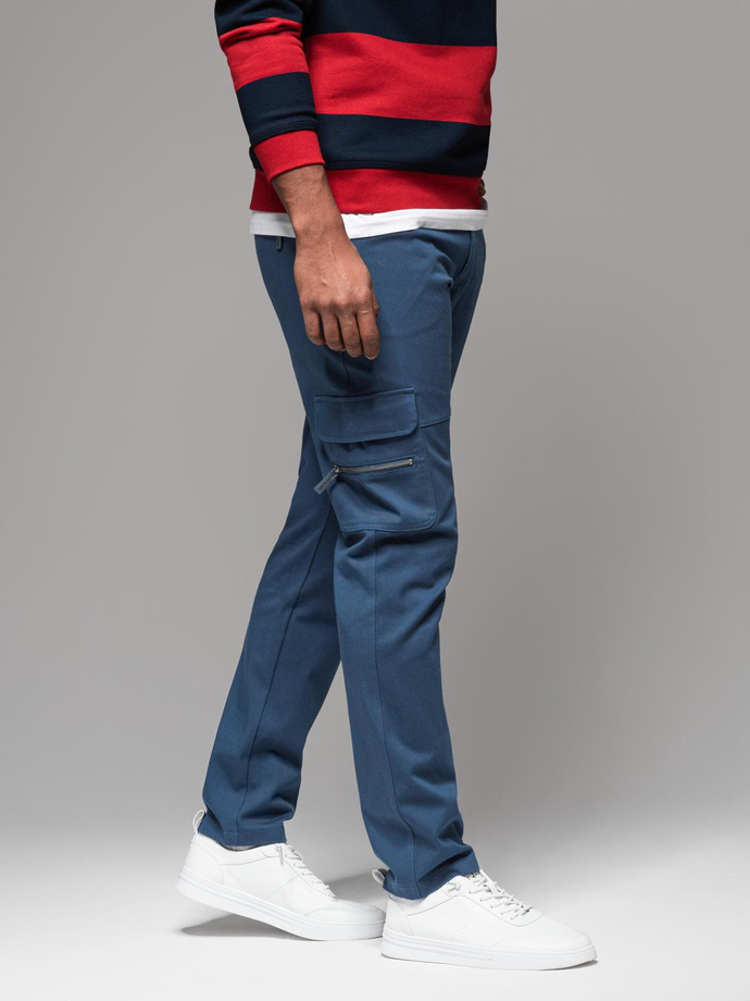 Męskie spodnie cargo STRAIGHT LEG z zapinanymi na zamek kieszeniami – ciemnoniebieskie V1 OM-PACG-0204