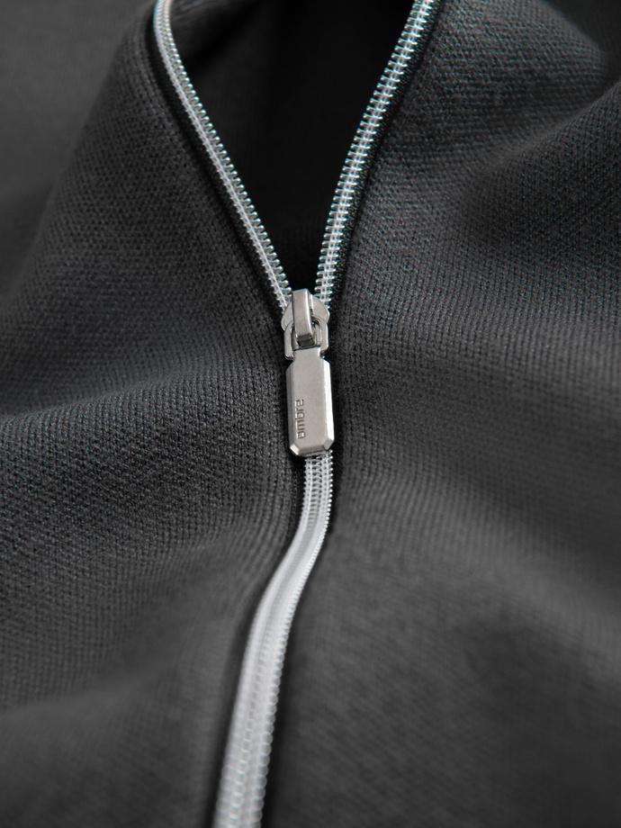 Męski sweter gładki na zamek  – grafitowy V2 OM-SWZS-0146