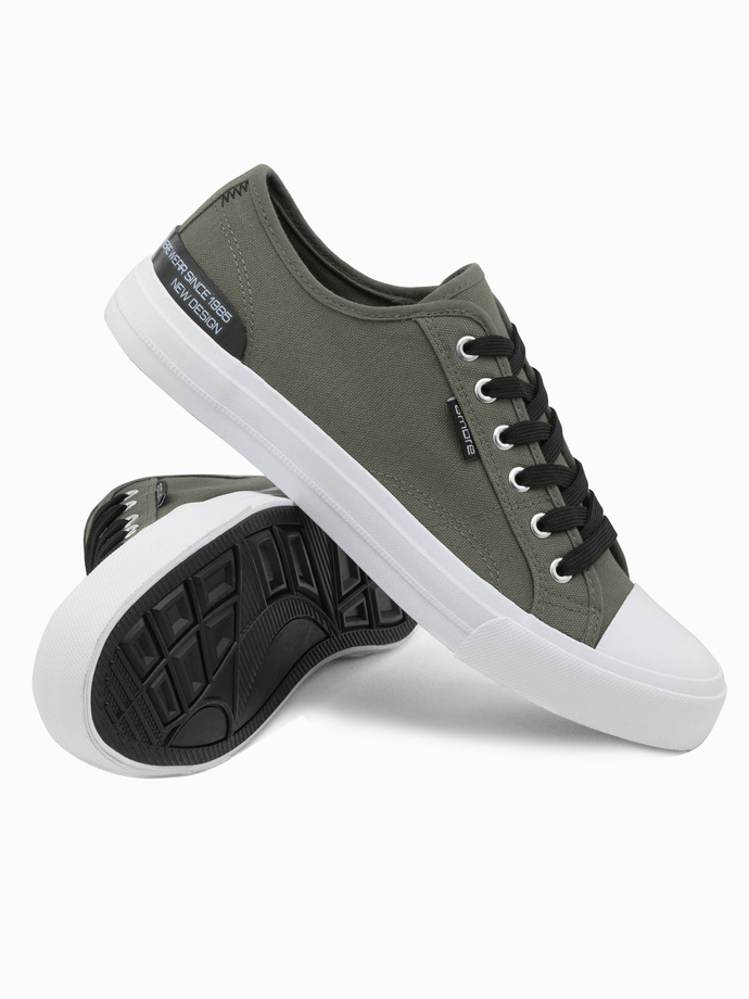 Krótkie trampki męskie z kontrastowymi wstawkami - khaki V3 OM-FOSL-0115