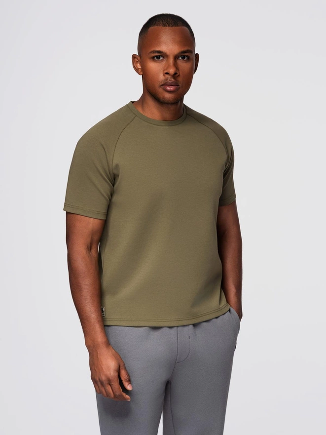 Koszulka męska COMFORT FIT z raglanowym rękawem – oliwkowa V4 OM-TSCT-0240