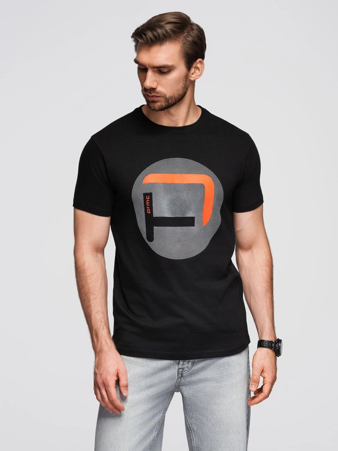 Męski t-shirt z dużym nadrukiem – czarny V2 OM-TSPT-0245