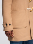 Płaszcz męski z wełną i kapturem duffle coat – jasnobrązowy V1 OM-COWC-0131