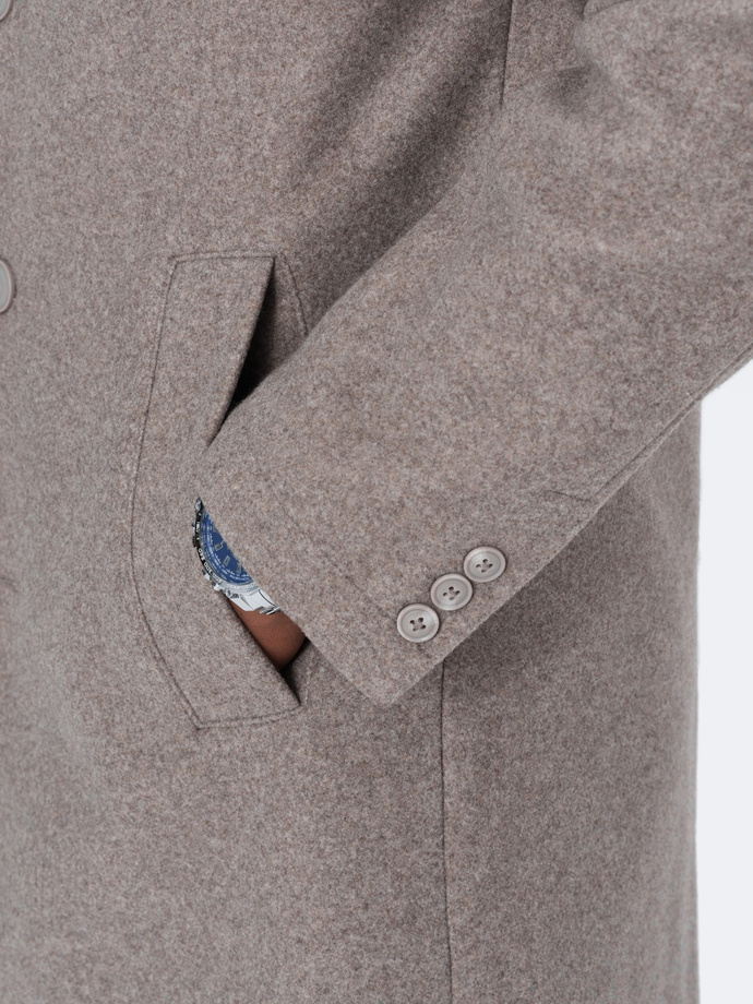 Męski lekki płaszcz jednorzędowy - jasnobrązowy V4 C636