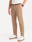 Męskie spodnie chino z ozdobną taśmą w pasie SLIM FIT – piaskowe V5 OM-PACP-0118