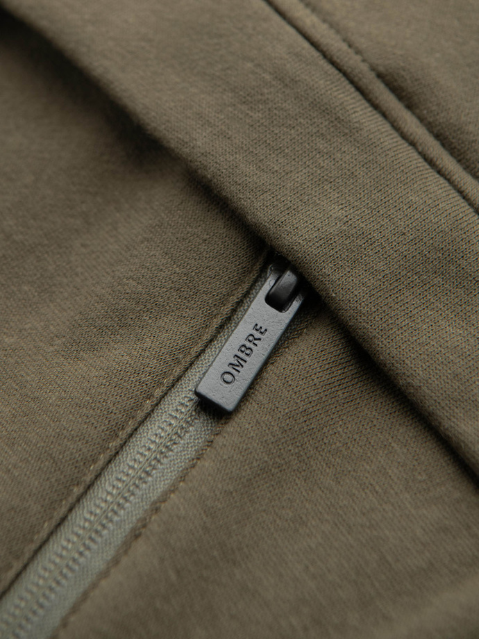 Spodnie męskie dresowe z przeszyciem i zamkiem na nogawce - oliwkowe V3 OM-PASK-0147